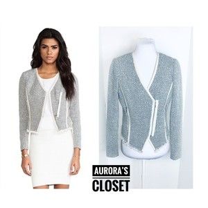 Rebecca Taylor 4 Gray Tweed Jacket Blazer Cutaway Moto Zip $495